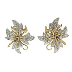 Petal Flora Diamond Gold Platinum Earrings 11