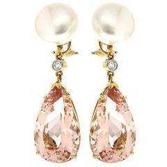 Valentin Magro Button Pearl Diamond Morganite Yellow Gold Drop Earrings 3