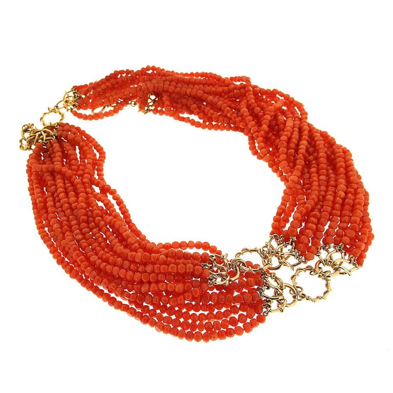 Multi Strands Orange Pebble Coral Necklace For Sale at 1stdibs