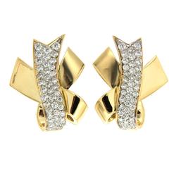 Valentin Magro Gold Ribbon Earrings with Pave Diamonds 6
