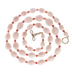 White Coral Tear Drops and Dark Red Coral Rondelles Necklace