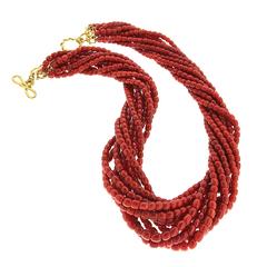 Valentin Magro Multi Strands of Sardinian Red Coral Barrel Shaped Beads Necklace