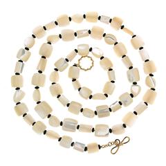 Cylindrical Mother-of-Pearl Barrel Shaped Necklace with Black Onyx Beads