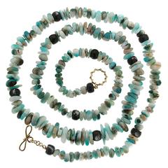 Peruvian Opal Tumbled Beads with Black Mother-of-Pearl Rondelle Necklace 6