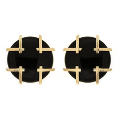 Round Black Jade Criss Cross Motif Earrings