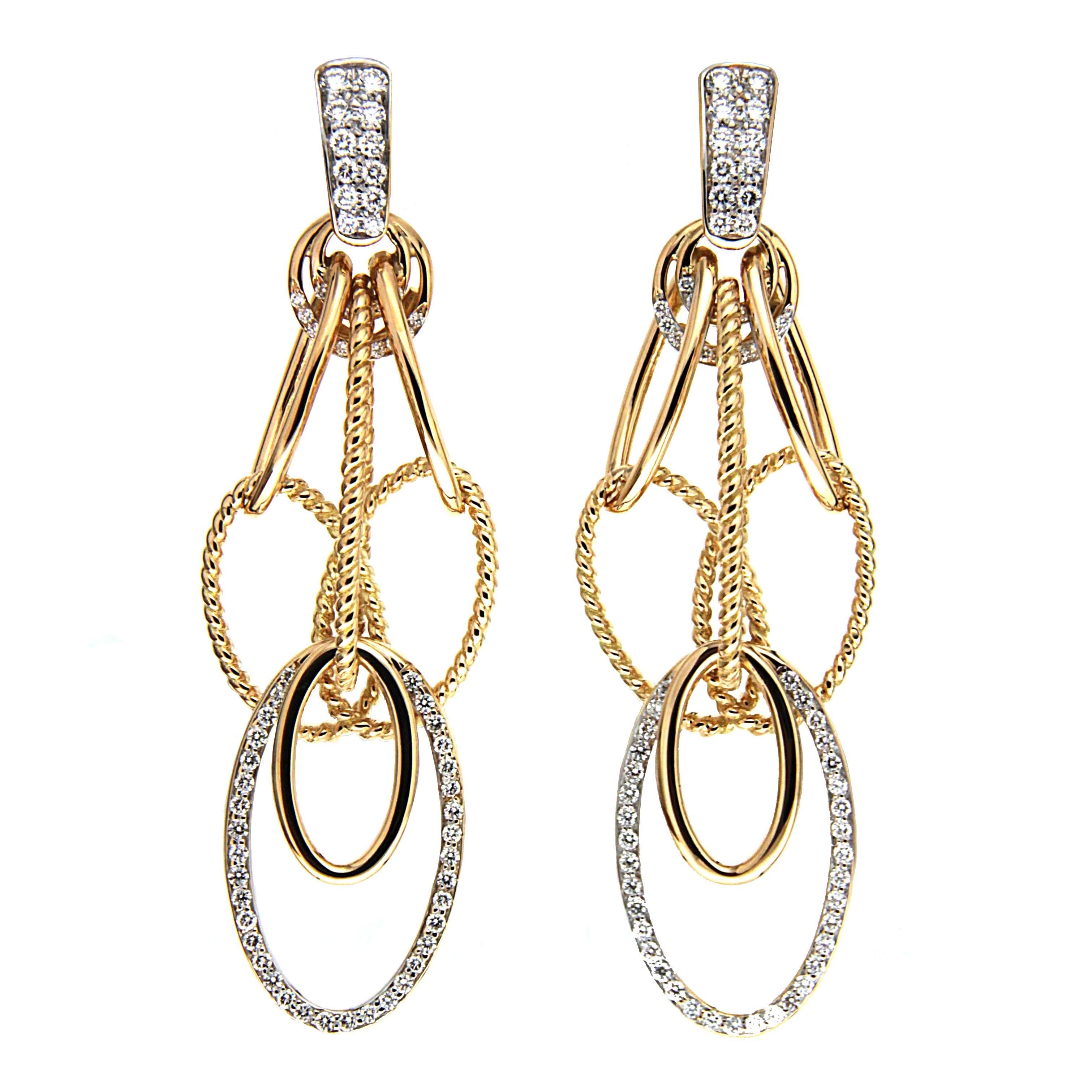 Valentin Magro Cascading Oval Twisted & Plain Wire Diamond Gold Earrings ‘Small’