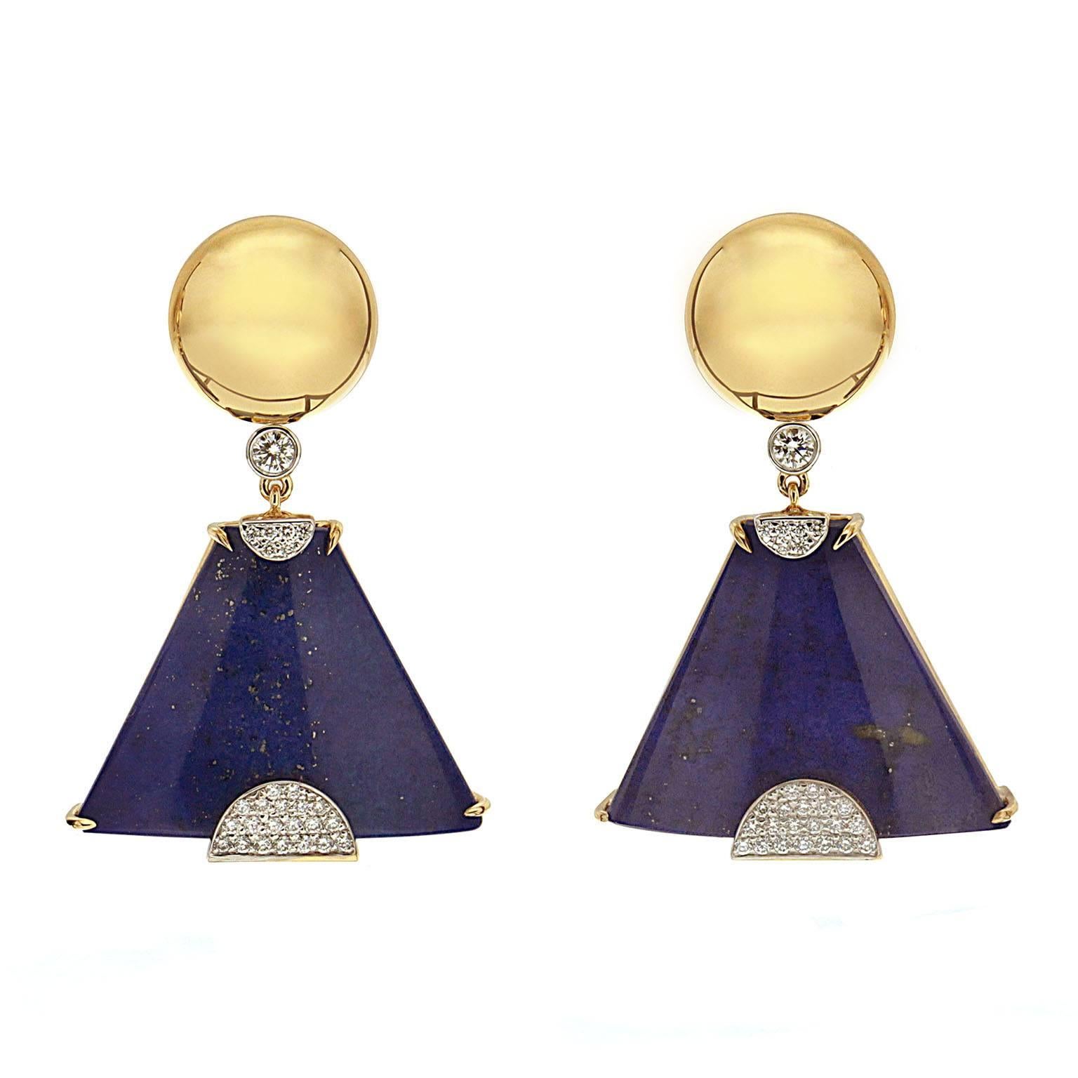 Special Cut Lapis Lazuli Diamond Earrings