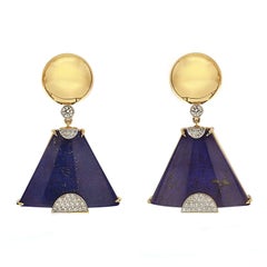 Special Cut Lapis Lazuli Diamond Earrings 7
