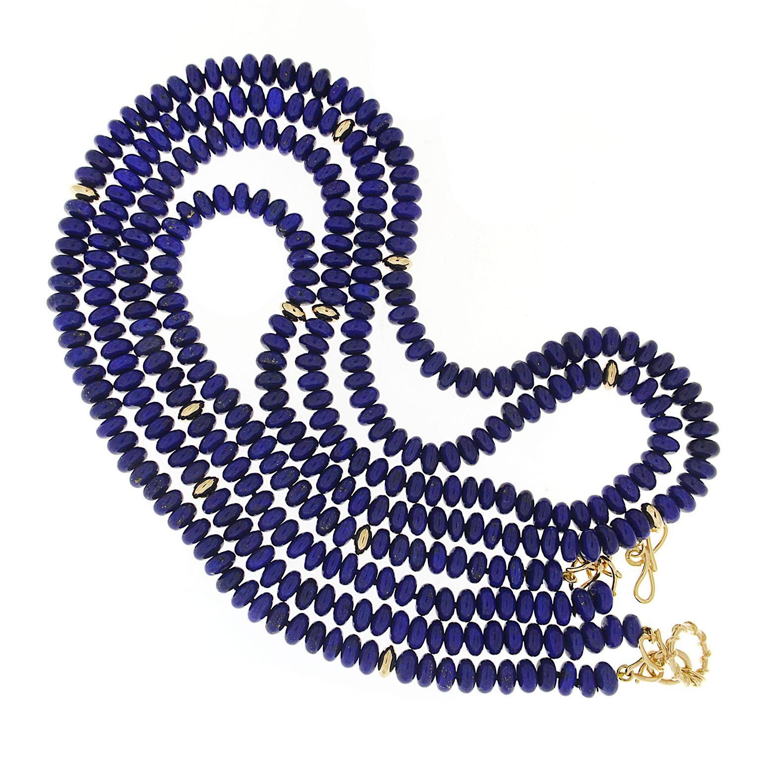 Multi Strands Lapis and Gold Rondelle Necklace