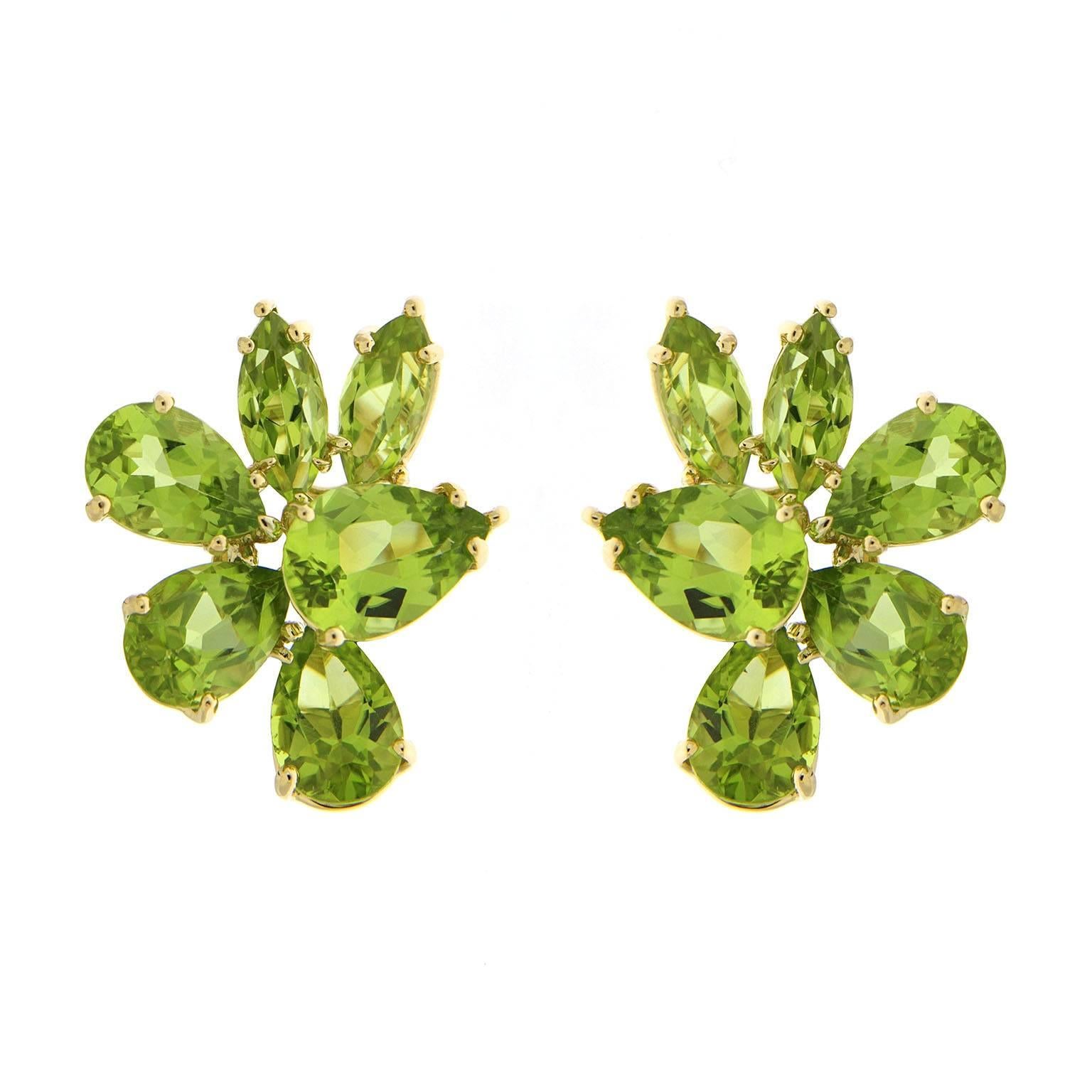 Marquise and Pear Shape Peridot Cluster Earrings