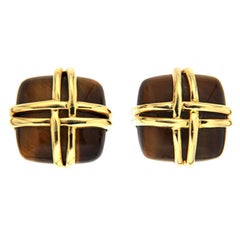 Cartier Tiger S Eye C Gold Earclips For At 1stdibs Valentin Magro Cushion Cut Tiger S Eye Earrings With Woven Wires