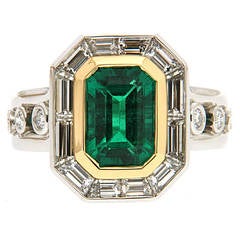 Emerald Diamond Gold Platinum Engagement Ring