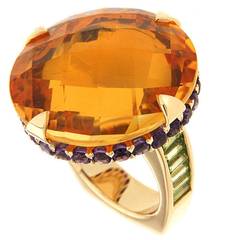 Unique Citrine Amethyst Peridot Gold Checkerboard Ring 9