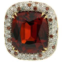 Mandarin Garnet Pave white and Scattered Cognac Diamond Gold Cocktail Ring