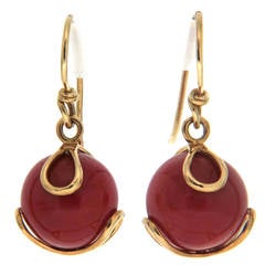 Valentin Magro Carina Dark Red Coral Ball Gold Earrings