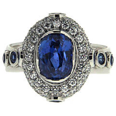 Oval Sapphire Diamond Platinum Solitaire Ring 12