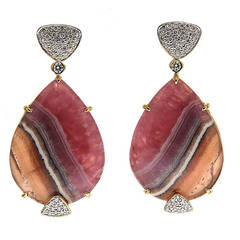 Honey Rhodocrosite Diamond Gold Post Earrings 7