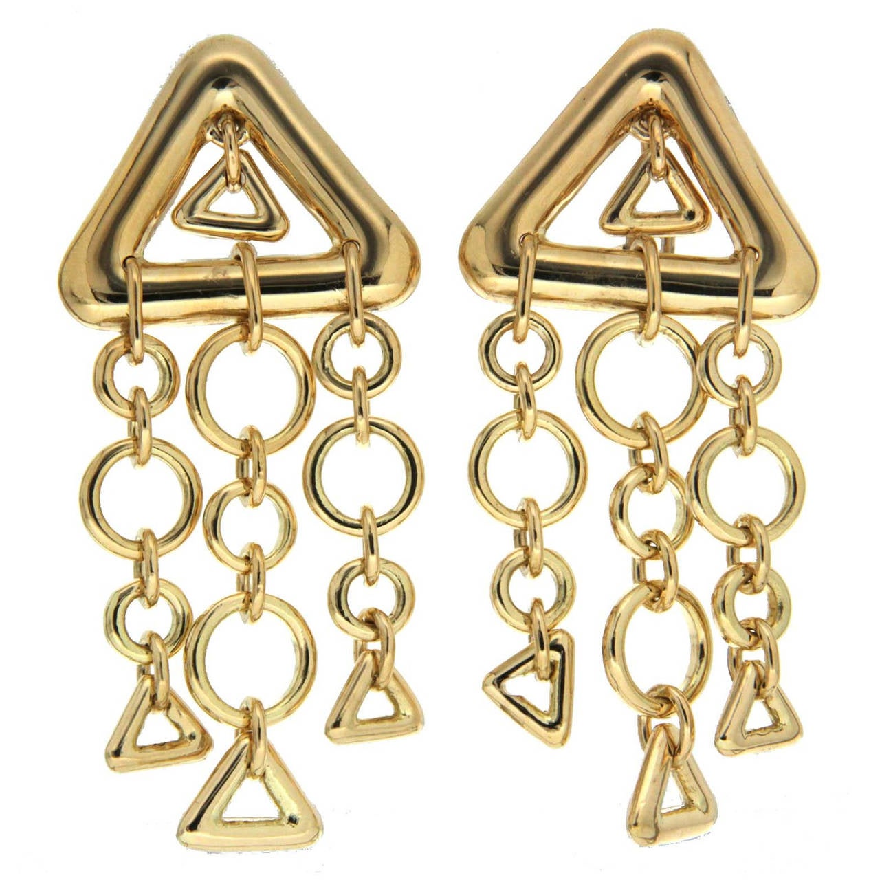 Gold Triangles and Circles Dangle Earrings For Sale at 1stdibs