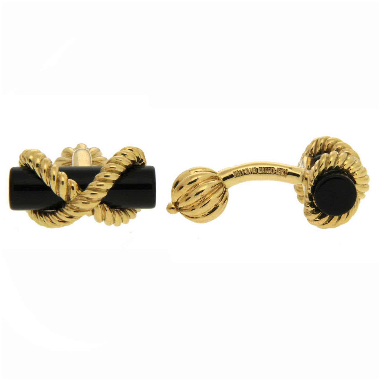 Black Onyx Cufflinks with Twisted Gold Wires