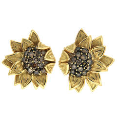 Valentin Magro Cognac Diamond Gold Sunflower Earrings 5
