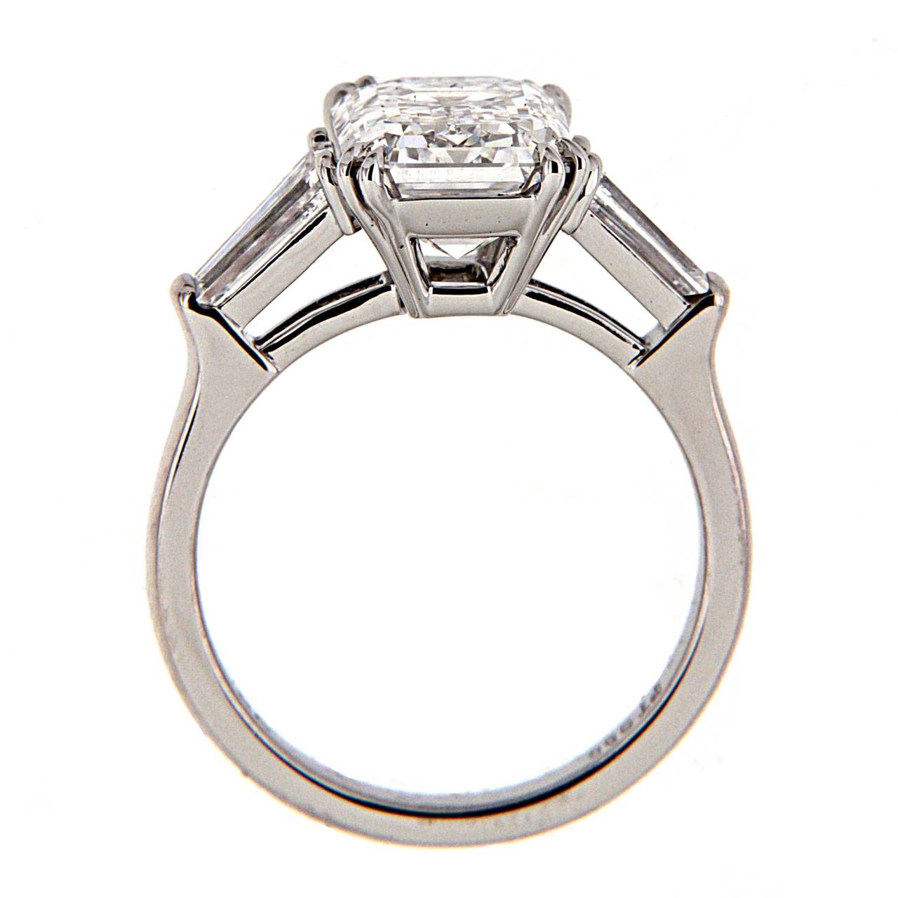 3.25 Carat GIA Cert Center Emerald Cut Diamond Platinum Engagement Ring In New Condition In New York, NY