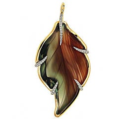 Long Agate Leaf Diamond Gold Pendant 8