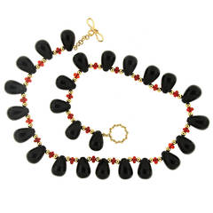 Onyx Carnelian and gold balls necklace