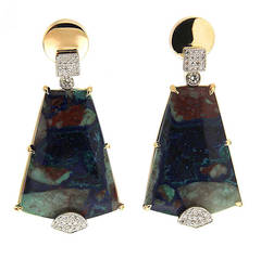 Azurite Malachite Earrings with diamonds