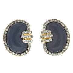 Chalcedony Pave Diamond Gold Bean Shaped Earrings