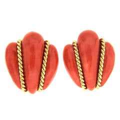 Coral Gold Bee Earrings