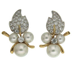 Pearl Diamond Leaf Earrings