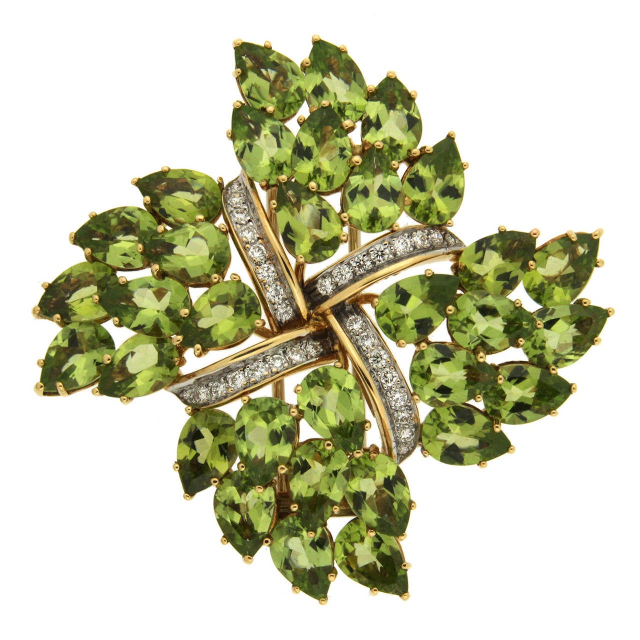 Four Point Peridot and Diamond Brooch