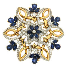 Dolce Neve Sapphire Diamond Gold Brooch 4