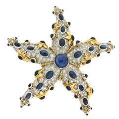 Sapphire Diamond Gold Starfish Brooch 5