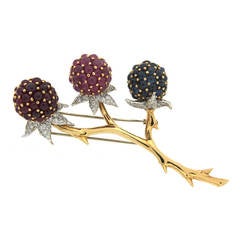 Tutti Frutti Sapphire Ruby Gold Brooch 6
