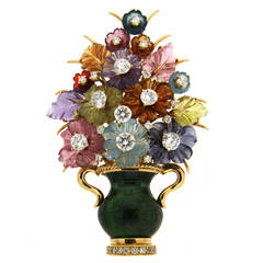 Carved Flower Citrine Diamond Gold Brooch 7