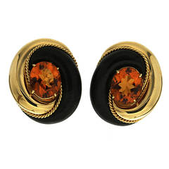 Interlocking Oval Wood Citrine Gold Earrings 11