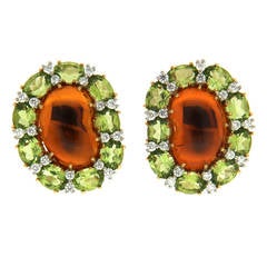 Colori Madeira Citrine Peridot Diamond Gold Kidney Earrings