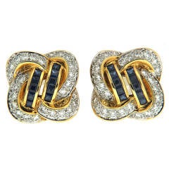 Sapphire Diamond Gold Knot Earrings 9