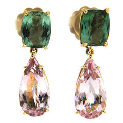 Green Tourmaline Morganite Gold Earrings