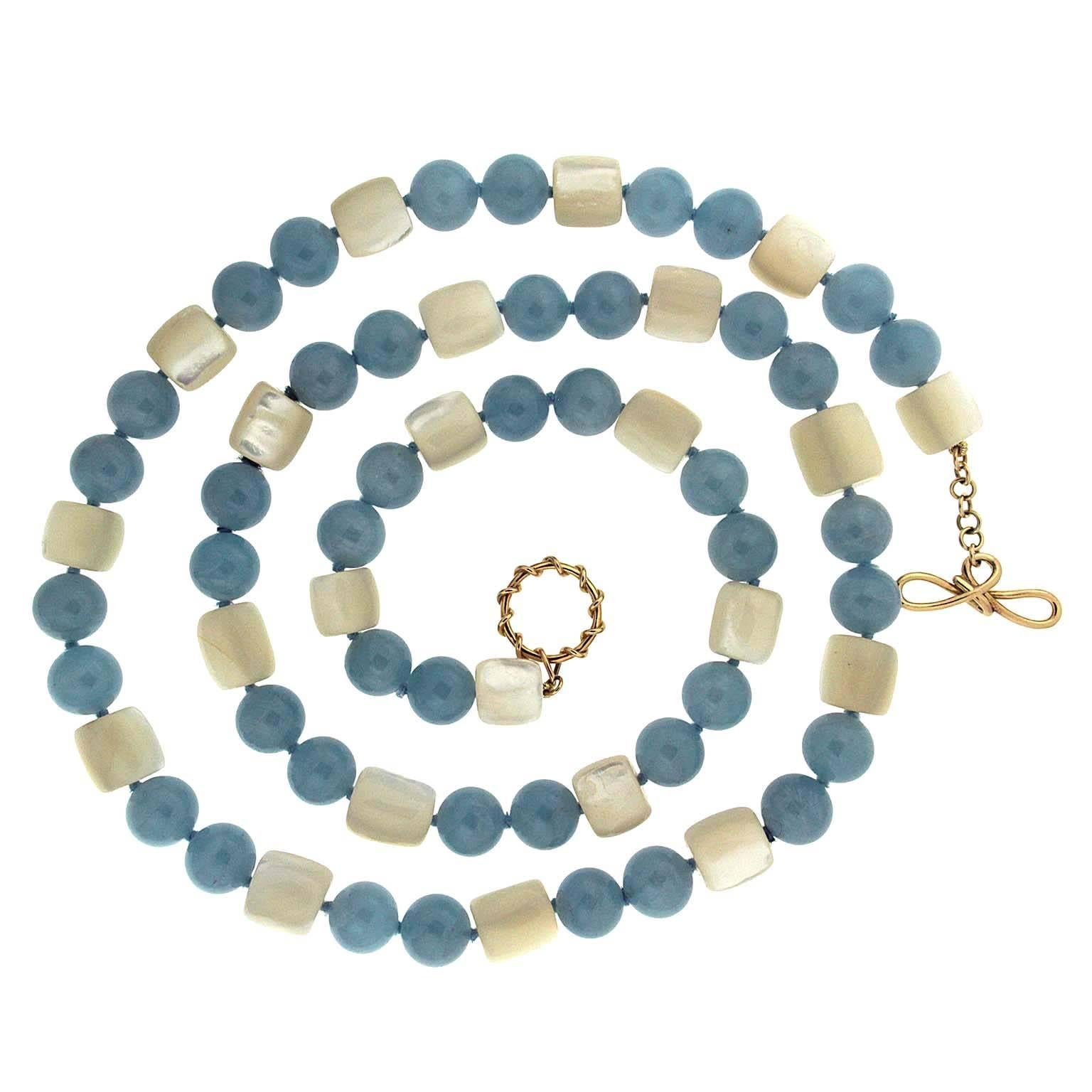 Aquamarine Bead and Mother-of-Pearl Necklace