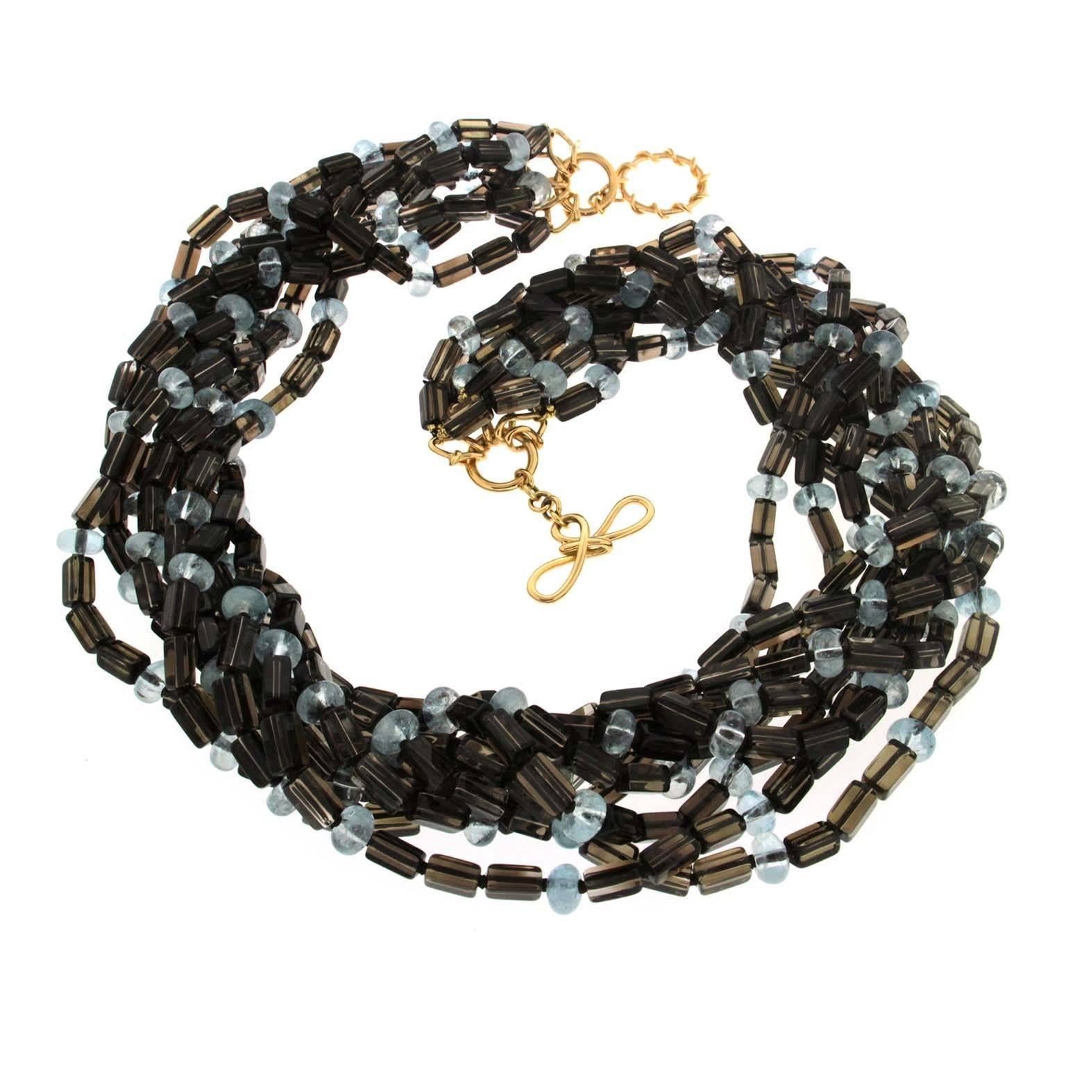 Smokey Quartz and Aquamarine multi strand necklace