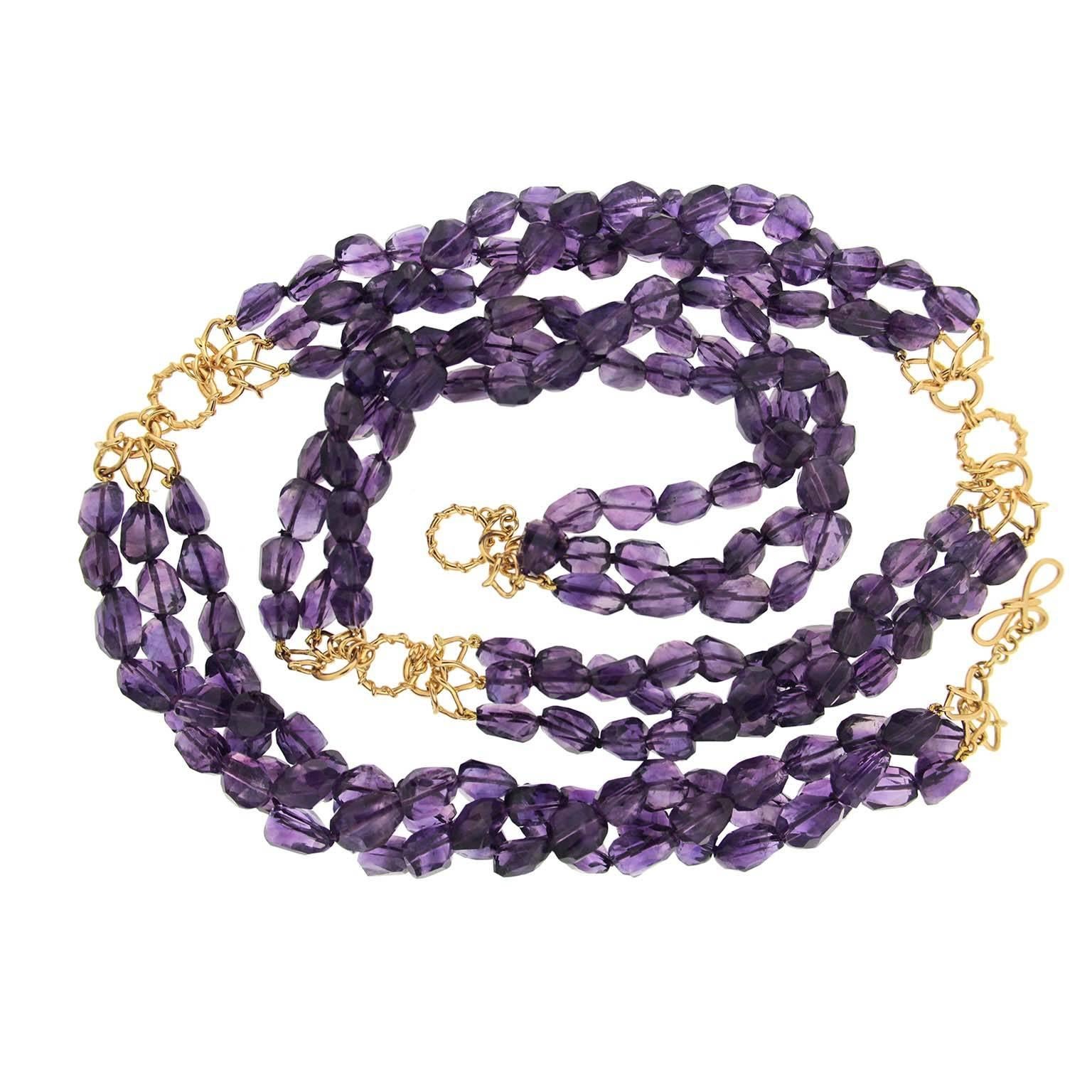 Faceted Dark Amethyst Gold Necklace