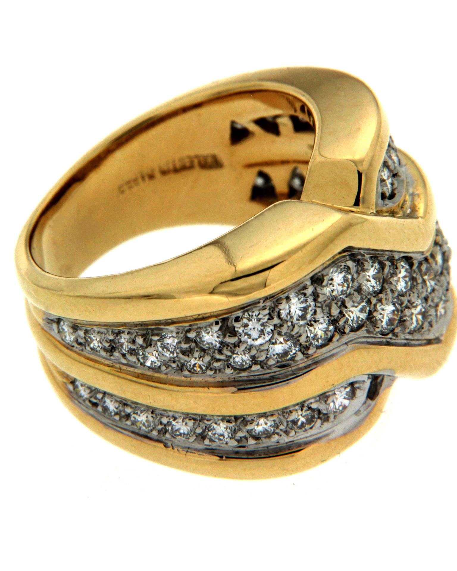 The ring is made in 18kt yellow gold, it features 47 round brilliant diamonds which are pave set and has a diamond carat total weight of 1.33cts.