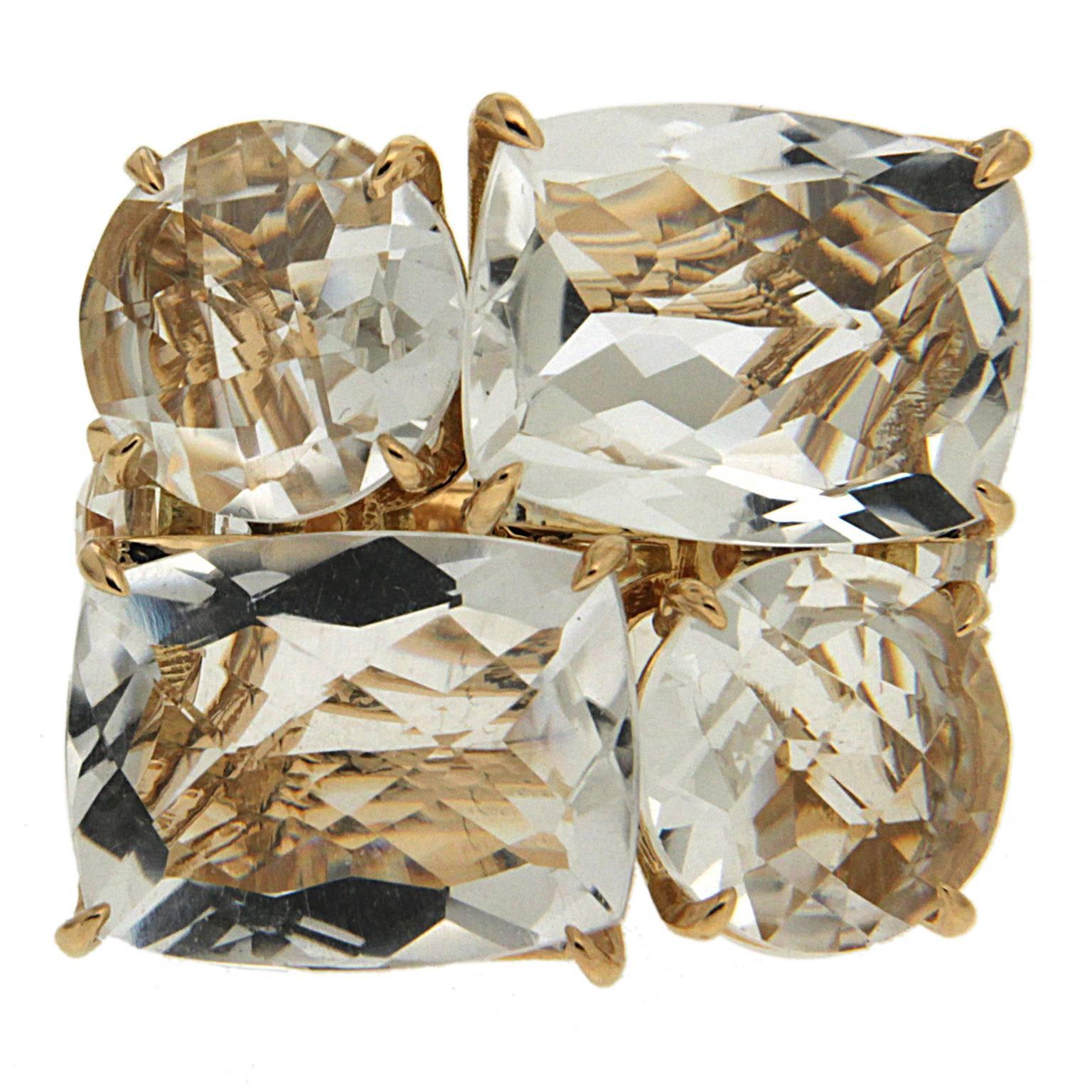 Cushion and Round Crystal Gold Trellis Ring