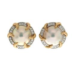Mabe pearl Diamond Gold earrings 