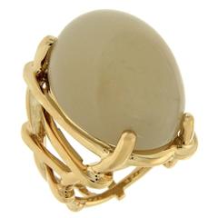 Oval Celadon Green Moonstone cabochon gold Ring 4