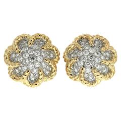 Dome pave diamond gold platinum twisted wire Earrings 8
