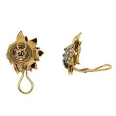 Fold over sunflower earrings with diamonds