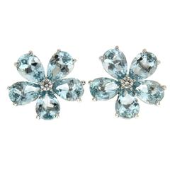 Pear Shape Aquamarine Cluster Earrings 12